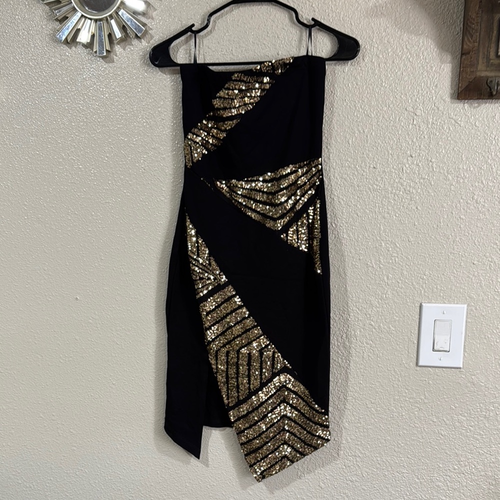Guess Black and Gold Asymmetrical Dress